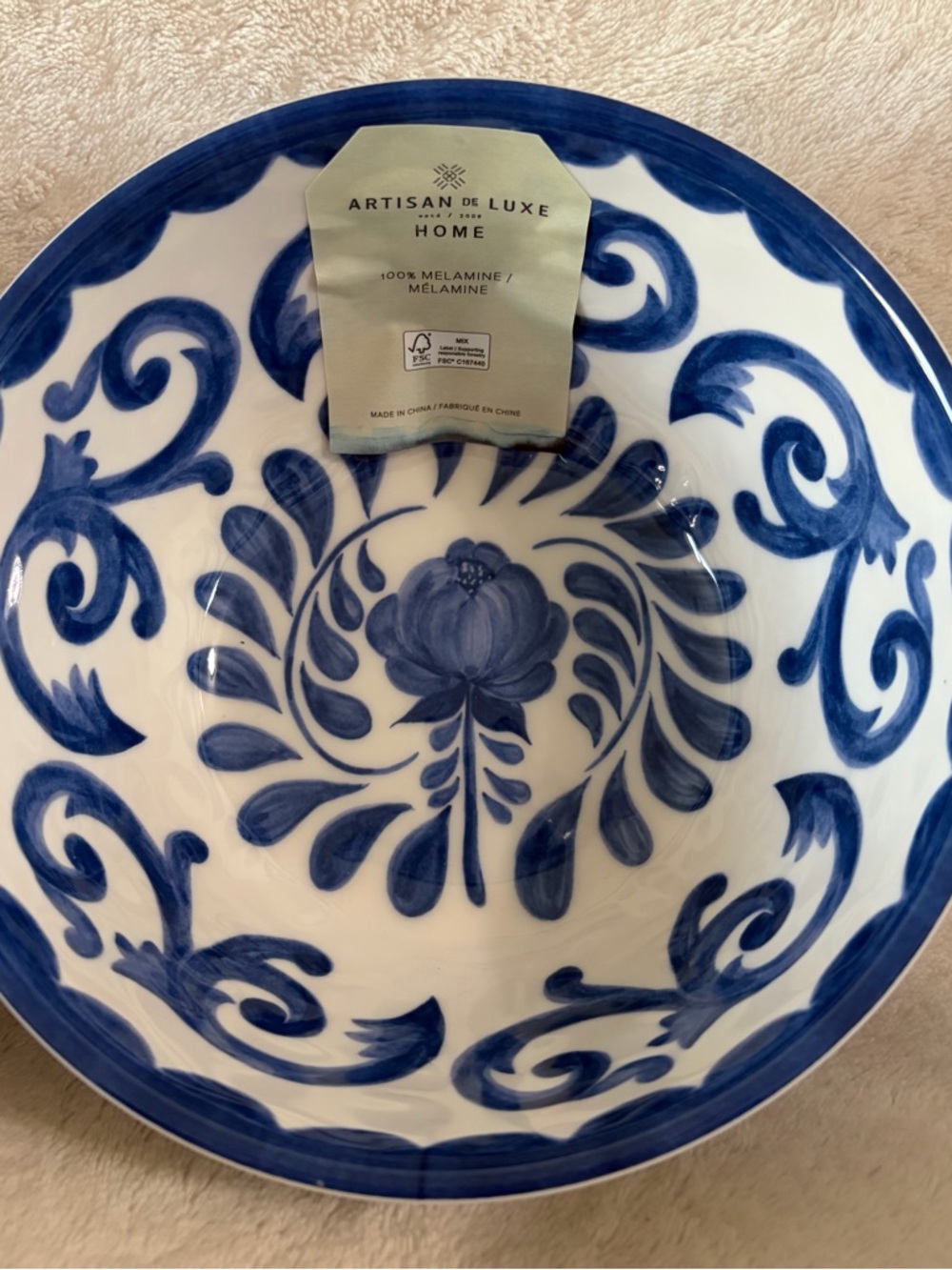 NWT Artisan de Luxe Home Blue Rose Scroll Melamine Bowls Set of 4 - Picture 6 of 7